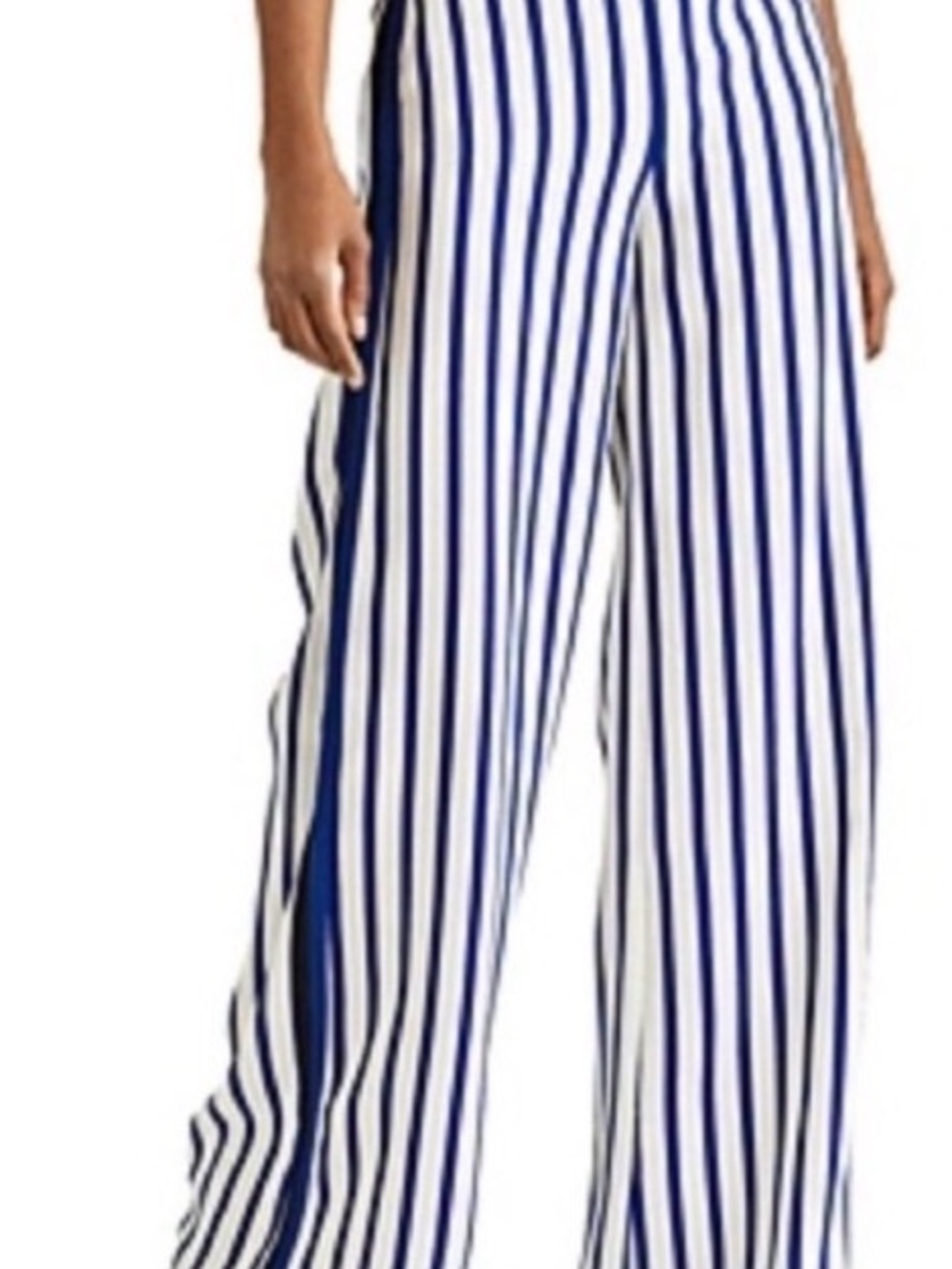 Ralph Lauren Cream and Navy Vertical Stripe Wide-Leg Pants - Picture 2 of 6